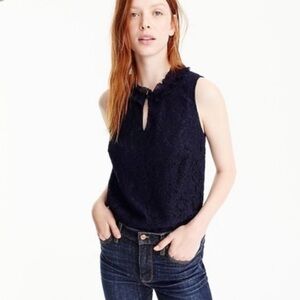 J.Crew Women’s Lace Ruffle Neck Sleeveless Blouse